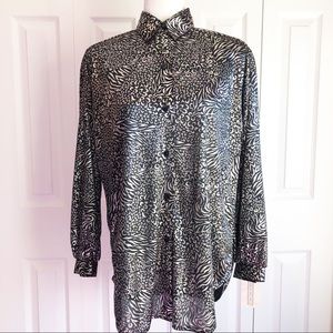 NWT Vintage Jessica Michelle Black Metallic Animal Print Blouse Small
